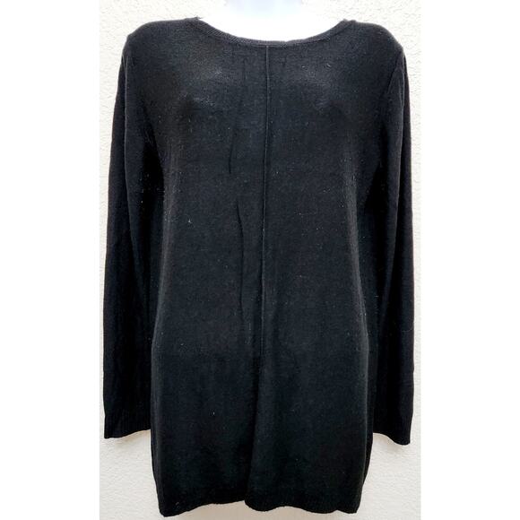 Two Twenty Five Black Cashmere Blend Top Medium Faux Back Zip Lightweight Soft - Picture 1 of 5
